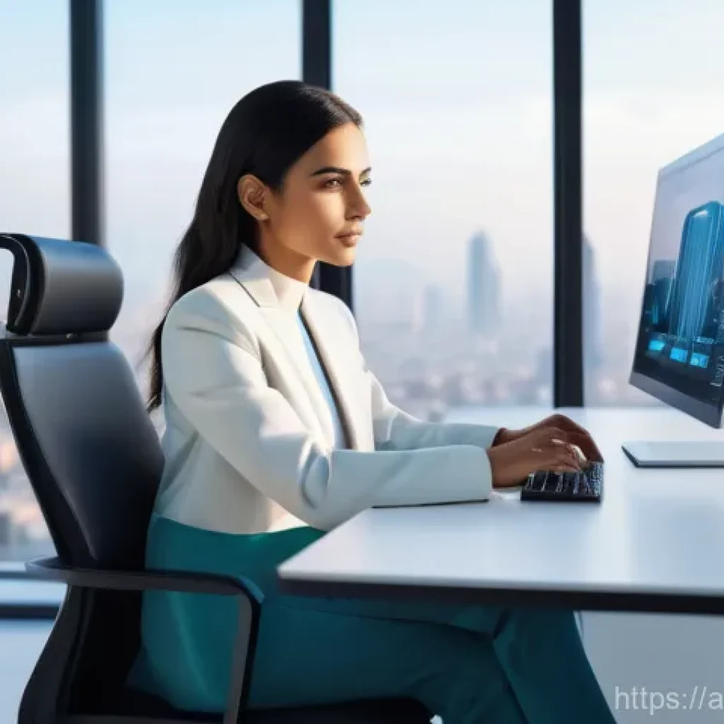 인간 AI 협업의 효과적인 의사소통 방법 - **Prompt:** A young Arab professional (male or female, early 30s) is seated at a minimalist, futuris...