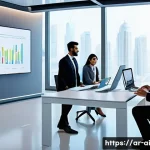 Home 13 인간 AI 협업을 통한 비용 절감 전략 - A modern office environment in a Middle Eastern corporate setting, showing diverse Arab professional...