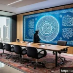 인간 AI 협업을 위한 기술 트렌드 - A modern Arab office environment showing a diverse team of men and women collaborating with advanced...